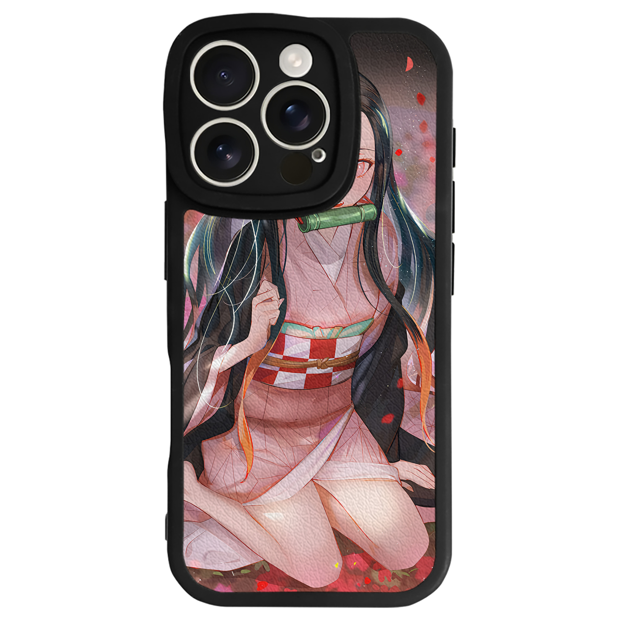 （画像用） 鬼滅の刃（きめつのやいば）竈門 禰󠄀豆子／かまど ねずこ Kamado Nezuko 【iPhone 16シリーズ対応】シリコンスマホケース（レザー調） 材質：シリコン